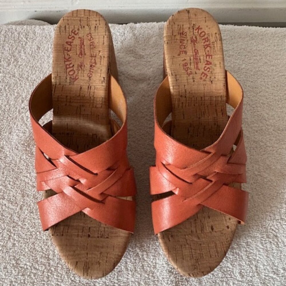 Kork Ease Charis Woven Salmon Leather Block Heel Sandal Women's Size 8 Summer